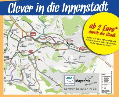 Busverbindungen in der Innenstadt Übersichtskarte von Mayens Innenstadt mit den Buslinien