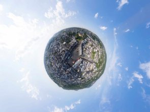 Designbild für Panoramaansichten in Form einer Weltkugel