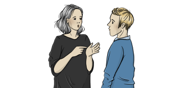 Eine Frau und ein Mann verständigen sich miteinander in Gebärdensprache.