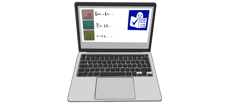 Leichte_Sprache_Internet Laptop mit einem Bildschirm, auf dem ein Text in Leichter Sprache zu sehen ist
