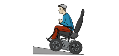 Rollstuhlfahrer Rampe Eine Person im Rollstuhl fährt eine Rampe hinauf.
