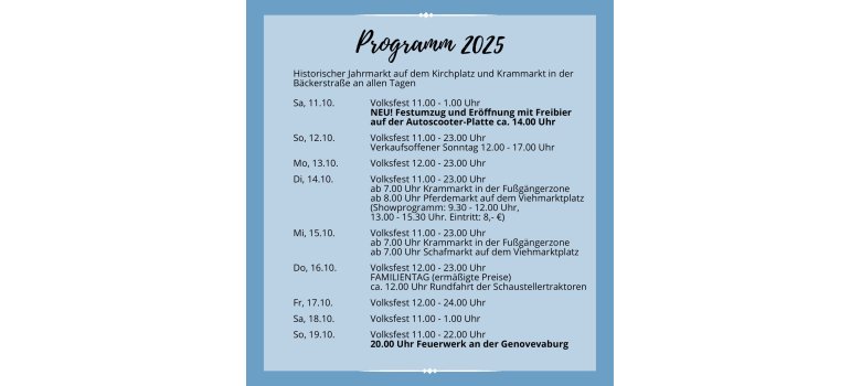 Grafik Auflistung Programm in der Lukasmarktzeit