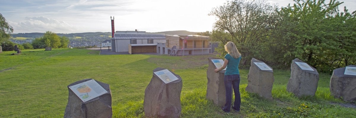 Landschaftsaufnahme vom Grubenfeld mit Blick auf das Museum 