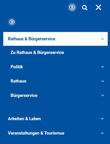 Menügliederung der Mayener Startseite