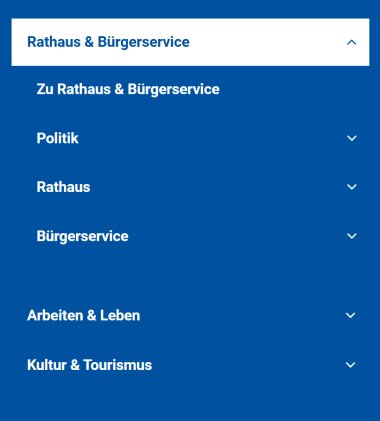 Menügliederung auf Mayener Startseite