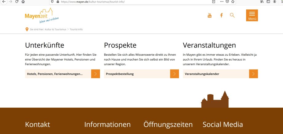 Screennshoot der Internetseite Tourist Info