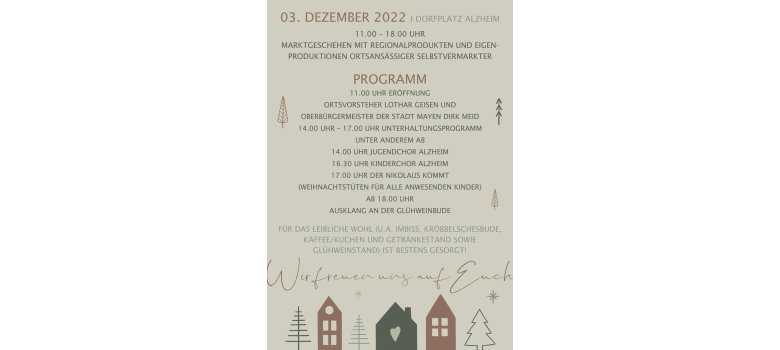 Programm zum Adventmarkt in Mayen-Alzheim