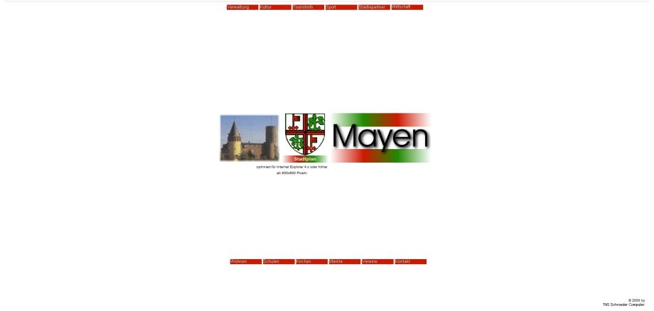 Scrennshot der neuen Website der Stadtverwaltung Mayen von 2001