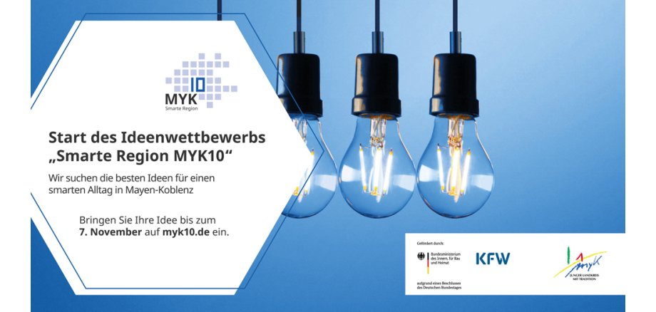 Plakat mit drei Glühbirnen - Ideenwettbewerb der Smarten Region MYK10 