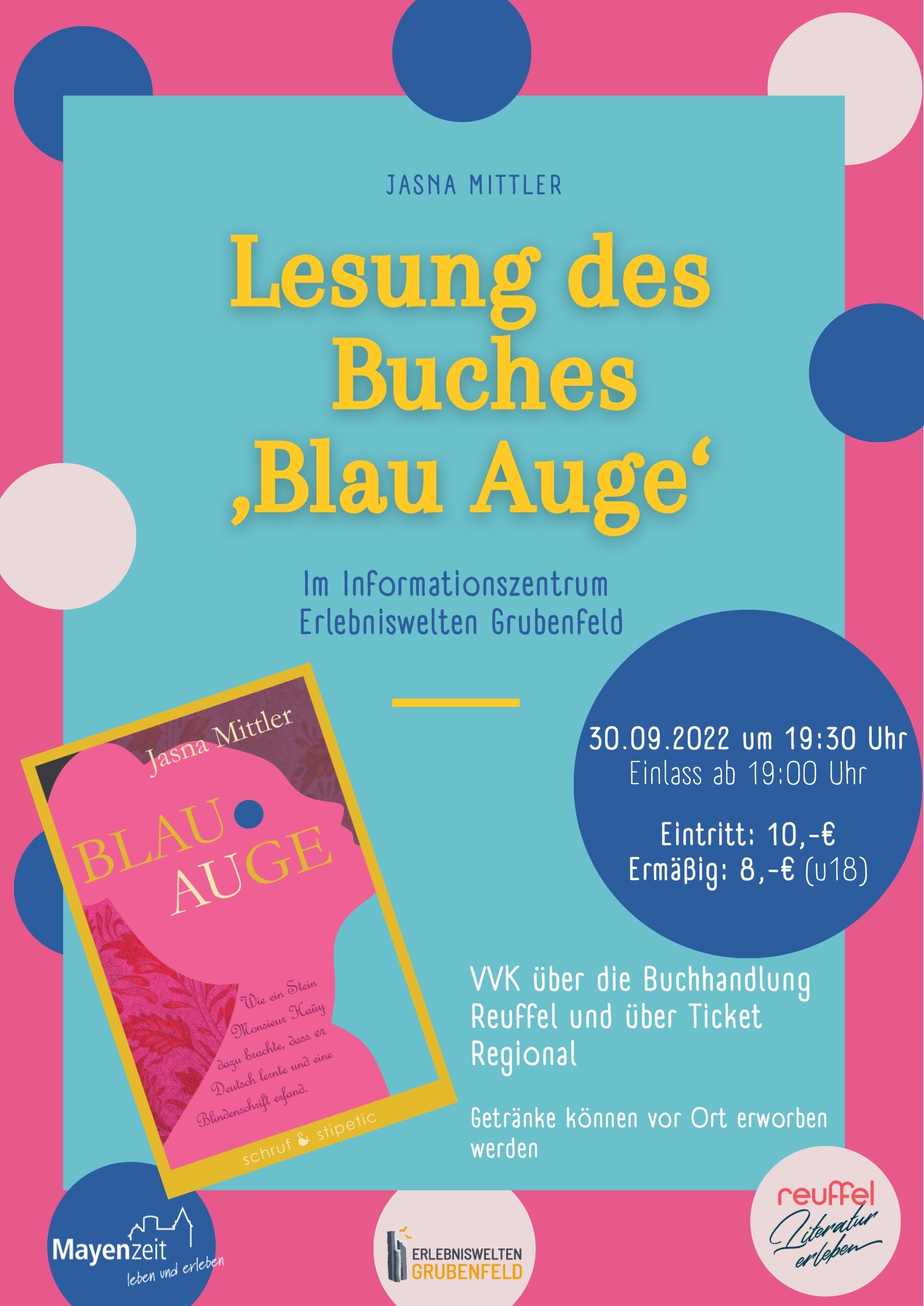 Plakat zur Lesung des Buches "Blau Auge"