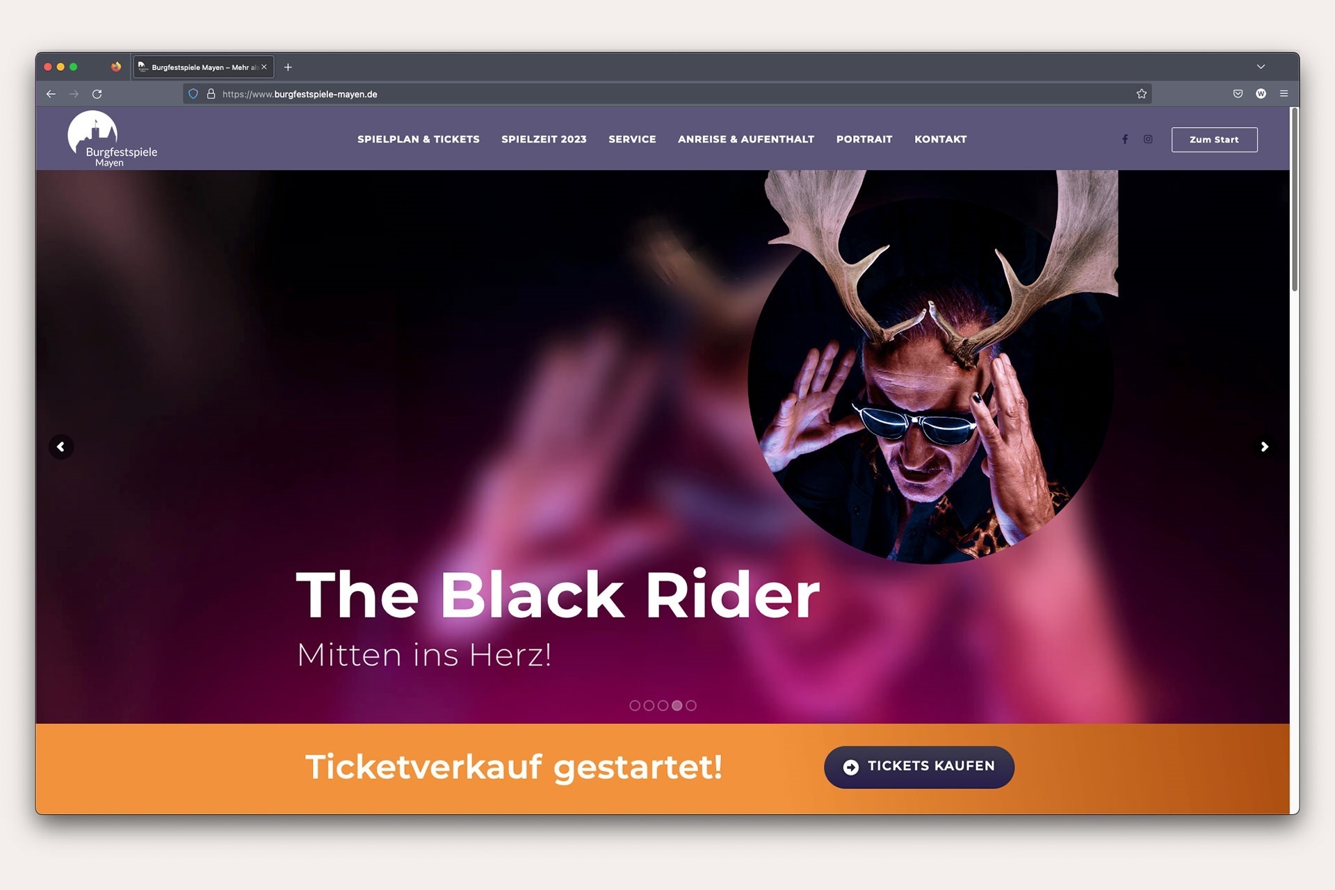 Screenshot der neuen Homepage für die Burgfestspiele