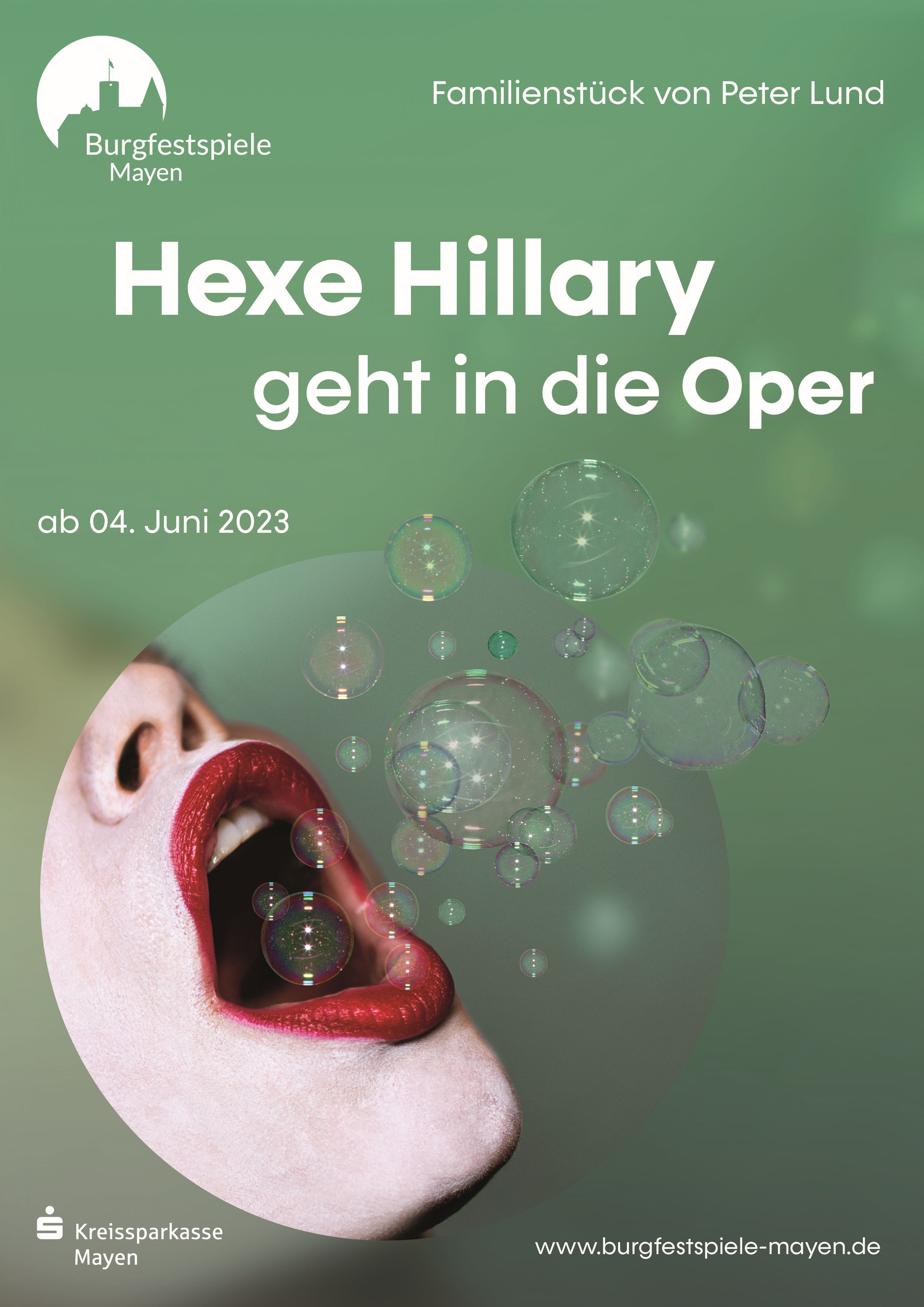 Bild eines Flyers zum Familienstück „Hexe Hillary geht in die Oper“