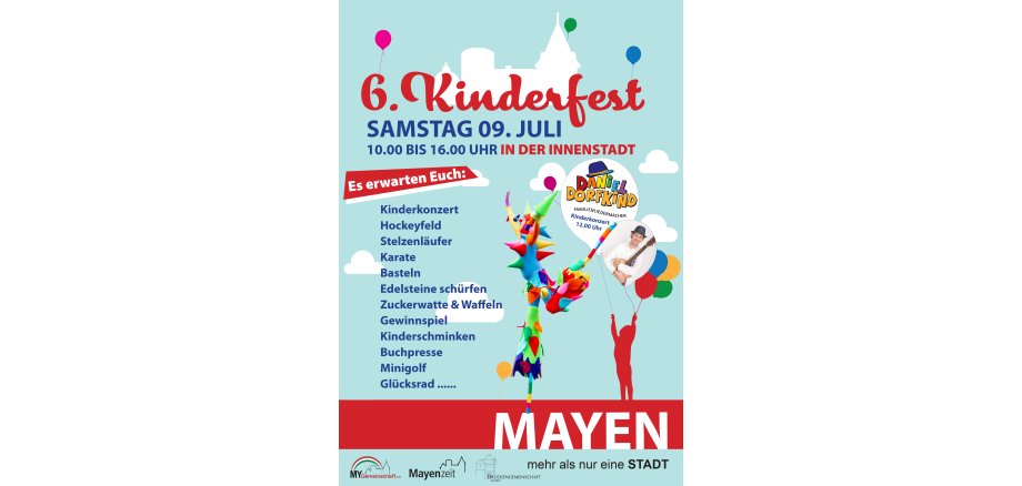 Besuchen Sie das 6. Kinderfest am 9 Juli in der Mayener Innenstadt