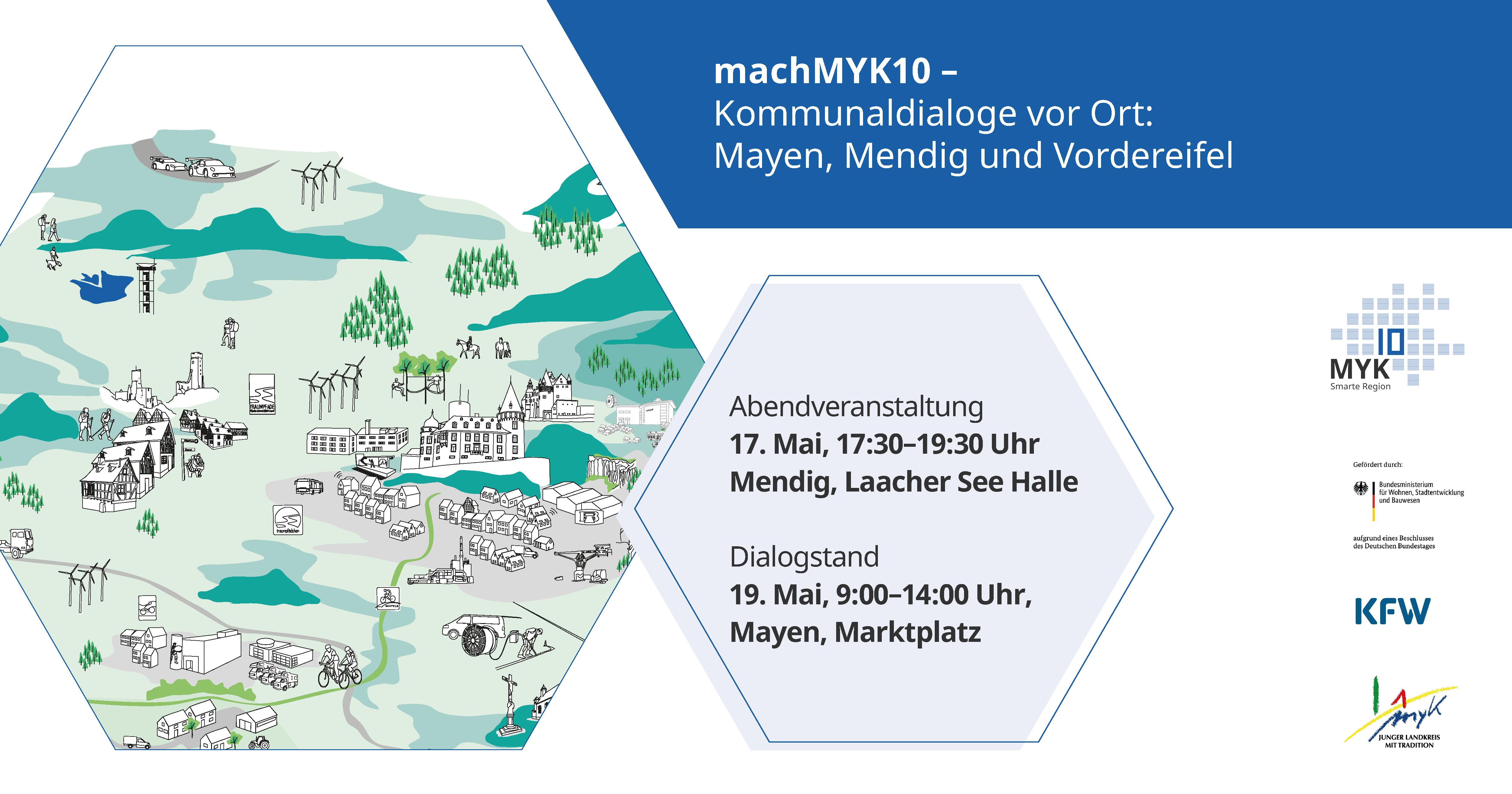 Plakat mit allen wichtigen Informationen zu den Kommunaldialogen