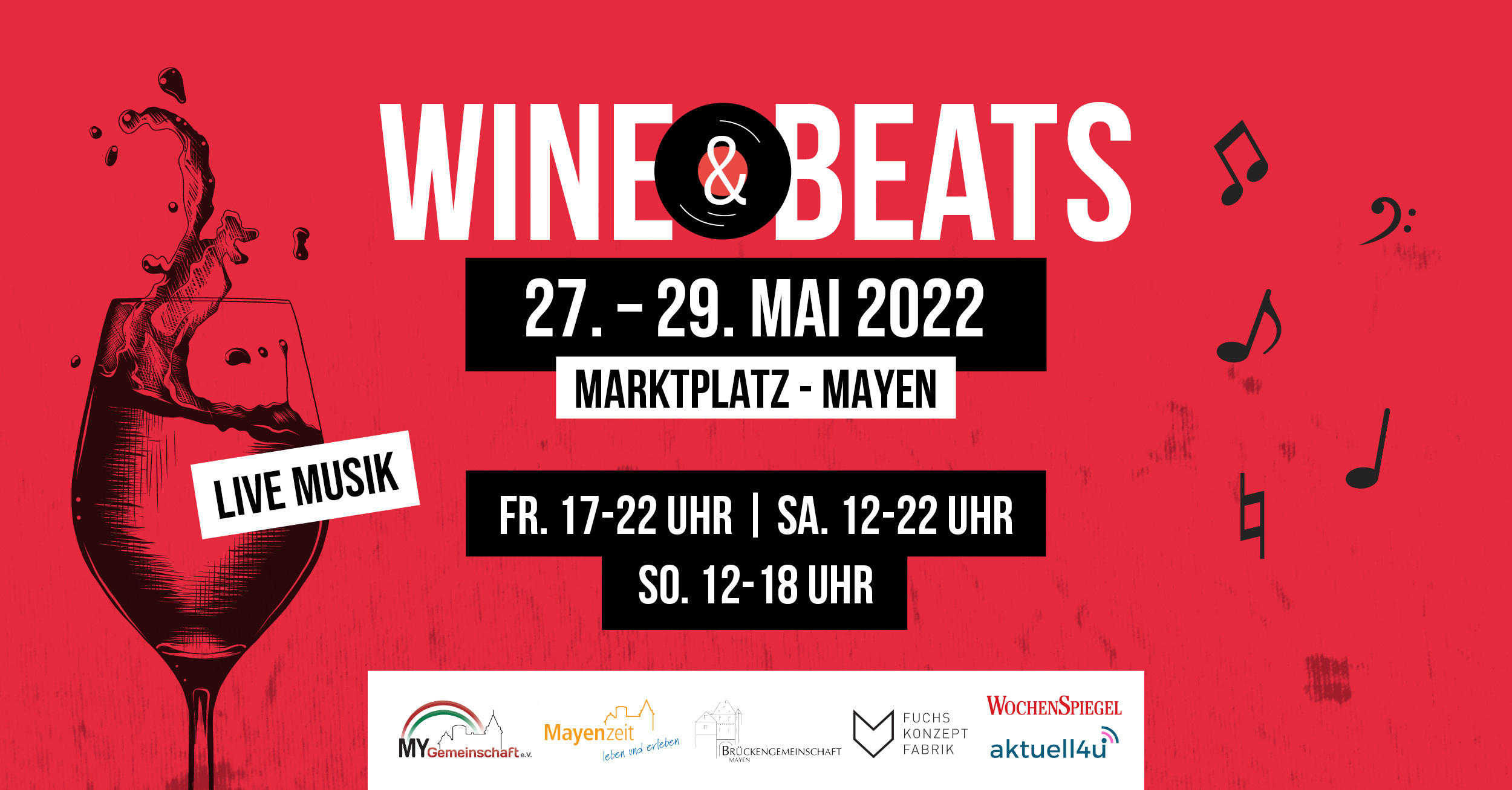 Plakat zu Wine & Beats vom 27.-29. Mai 2022. 