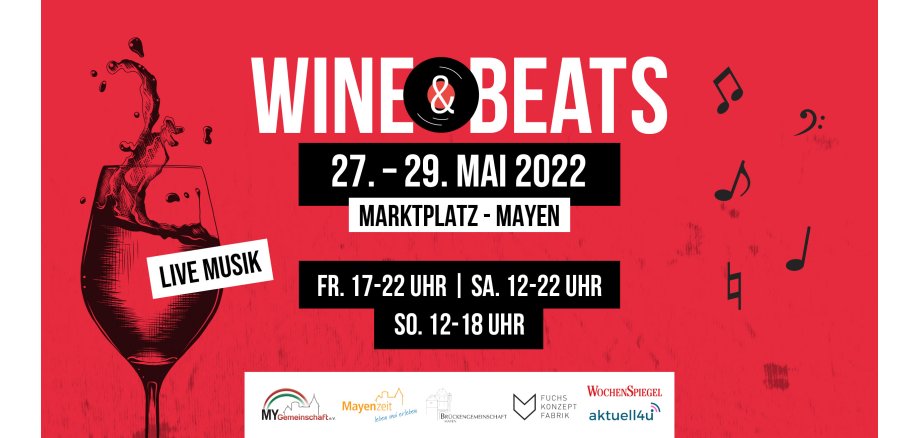 Plakat zu Wine & Beats vom 27.-29. Mai 2022. 
