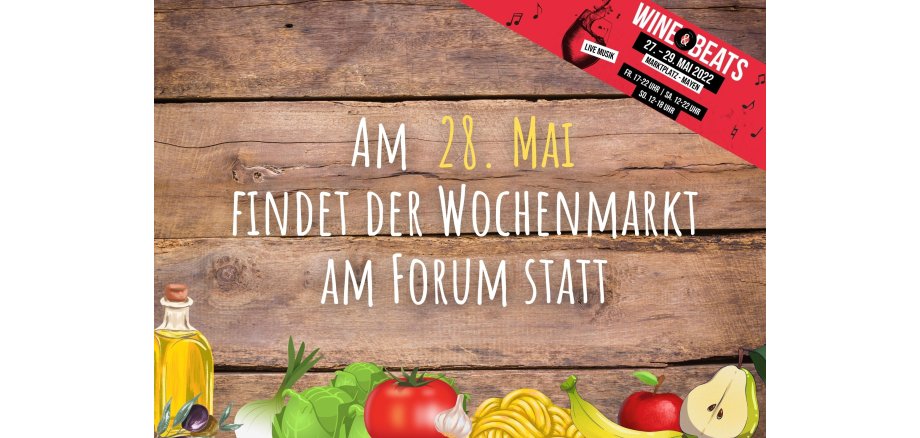 Plakat vom Wochenmarkt mit Info zu Wine & Beats