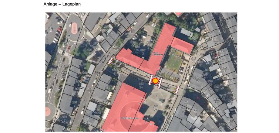Standardkopfbogen mit Logo Kartenausschnitt zur Vollsperrung der Hahnengasse