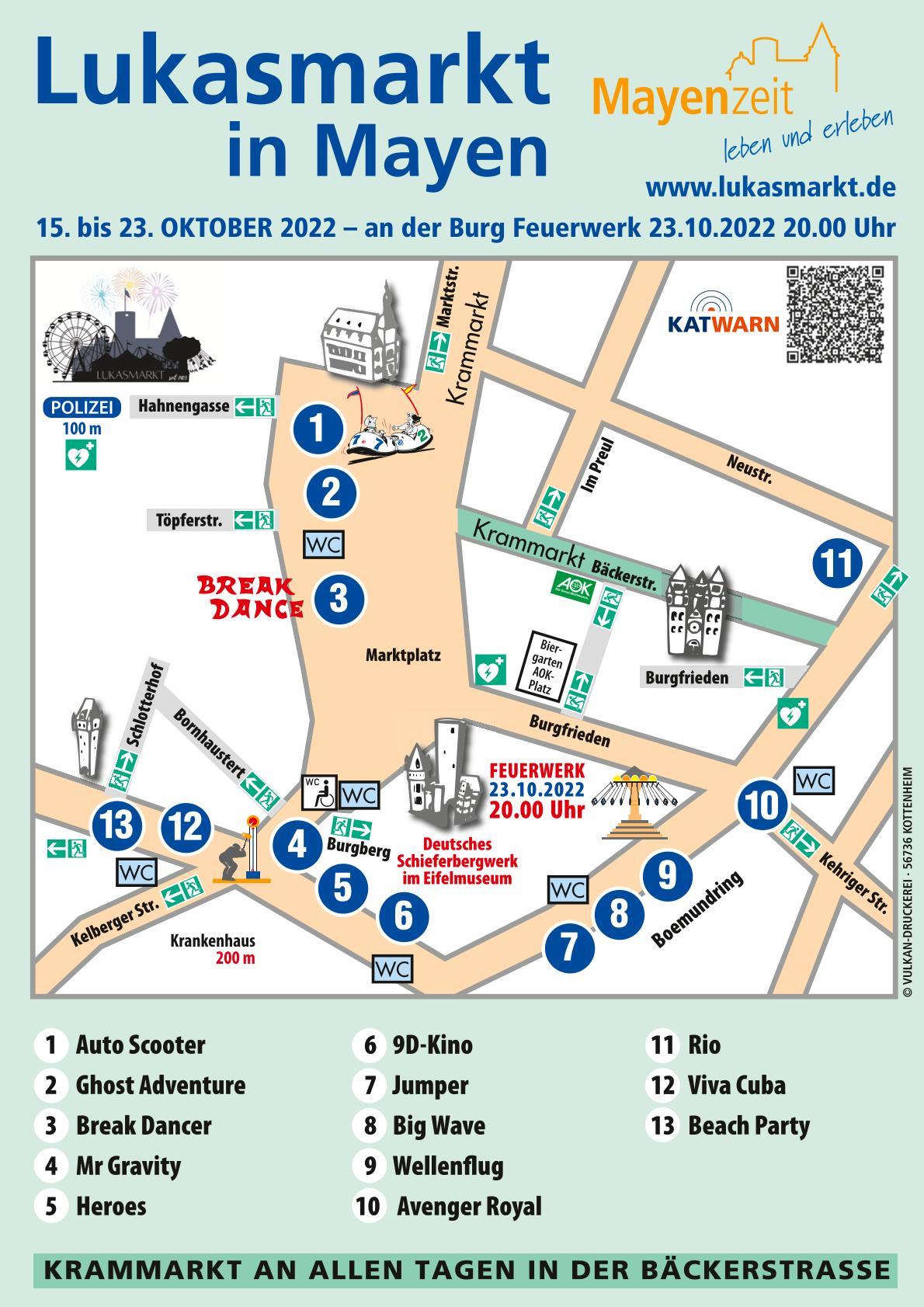 Lageplan der Attraktionen des diesjährigen Lukasmarkts 