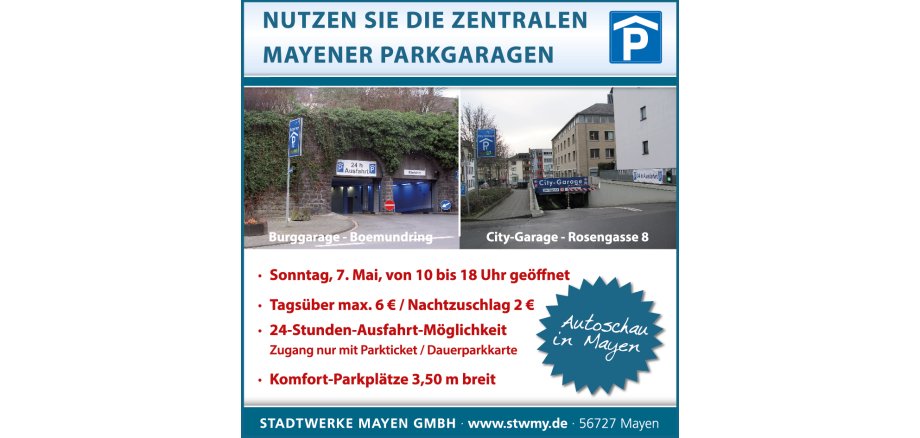 Plakat zu Öffnungszeiten der Parkgaragen