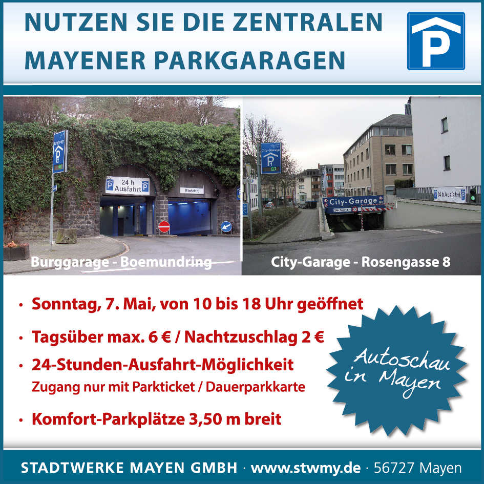 Plakat zu Öffnungszeiten der Parkgaragen