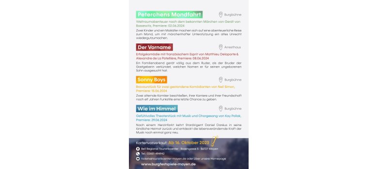 Die Stücke des Festspielsommers 2024 Flyer zu den Burgfestspielen 2024