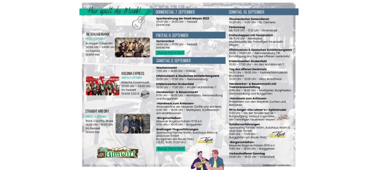 Flyer zum Stein- und Burgfest: Das Stein- und Burgfest lockt mit vielen Attraktionen die Menschen Anfang September nach Mayen. Flyer zum Stein- und Burgfest - Seite 2