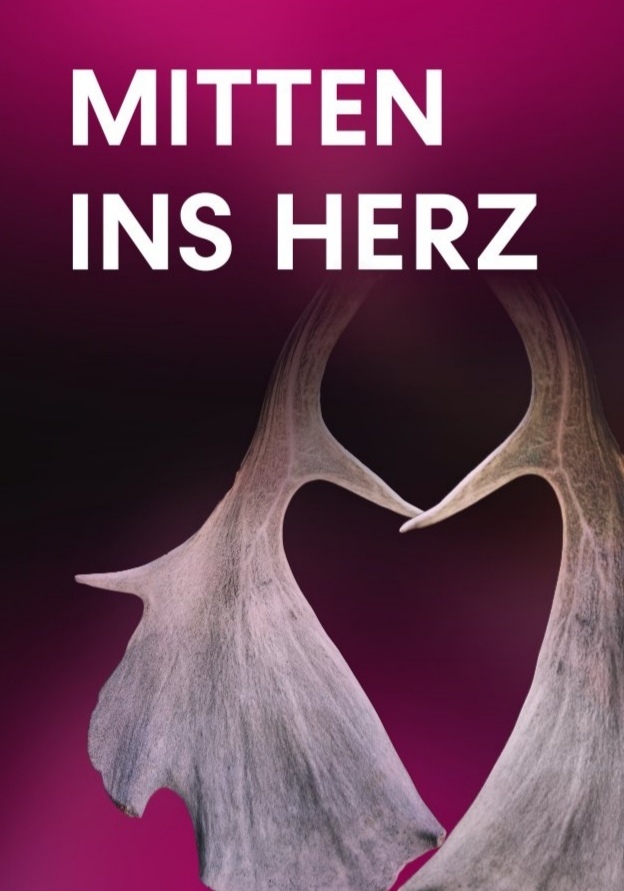 Postkarte mit der Aufschrift "MItten ins Herz"