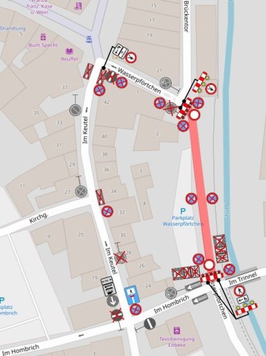 Ein Plan zeigt den gesperrten Bereich im Wasserpförtchen Plan des gesperrten Bereich im Wasserpförtchen