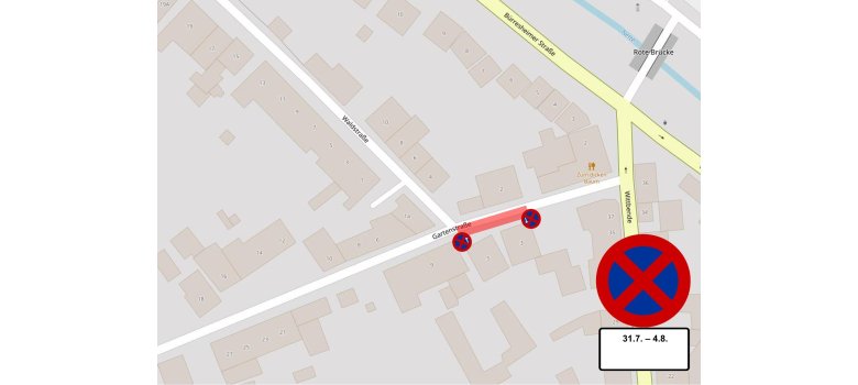 Lagepläne der verschiedenen Straßenabschnitte, in denen ein Halteverbot erforderlich ist - Gartenstraße 3-5