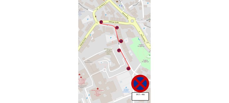 Lagepläne der verschiedenen Straßenabschnitte, in denen ein Halteverbot erforderlich ist - Siegfriedstraße