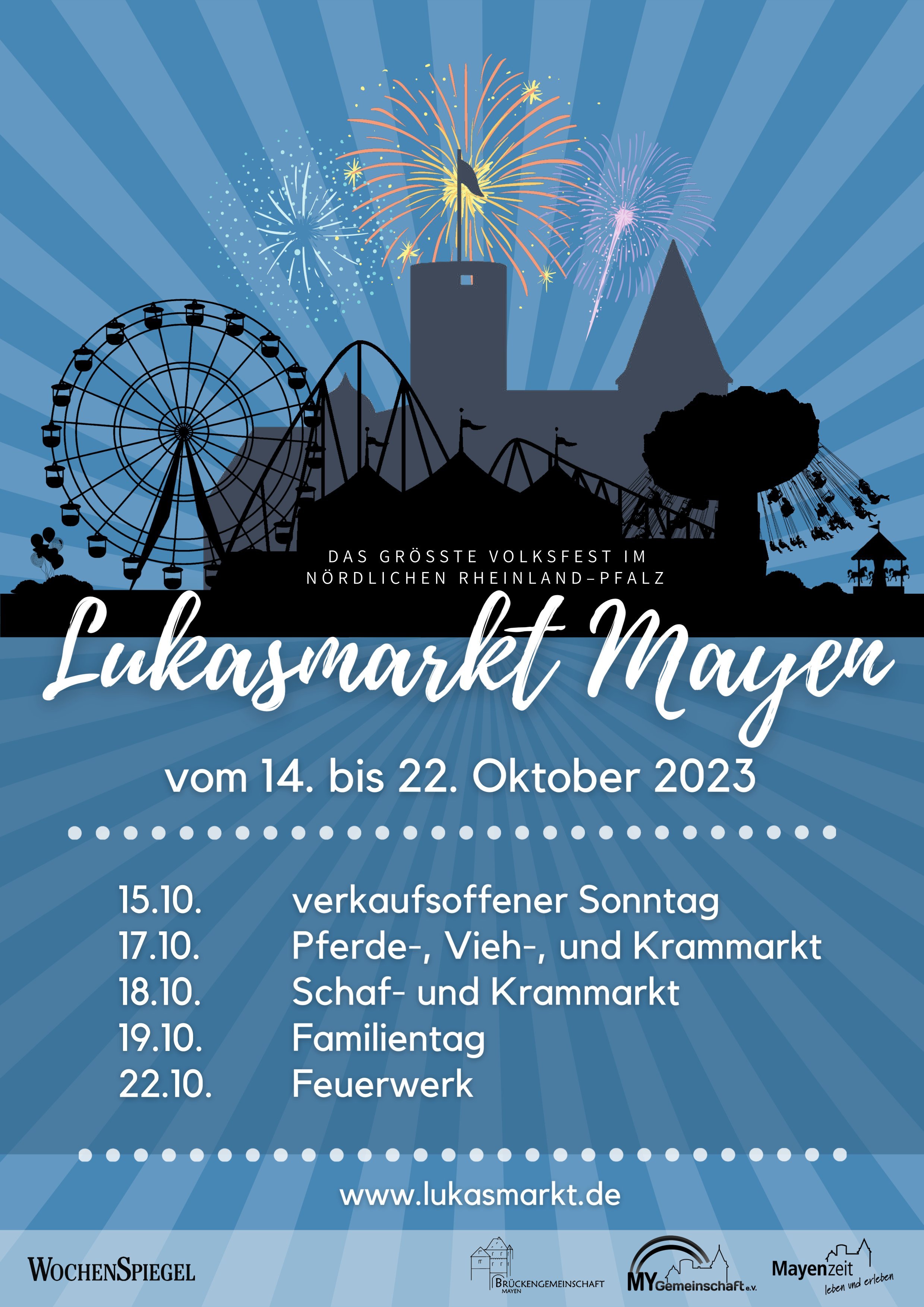 Plakat in Blautönen mit allen Informationen zum Lukasmarkt