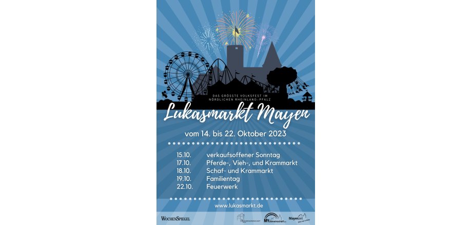 Plakat in Blautönen mit allen Informationen zum Lukasmarkt