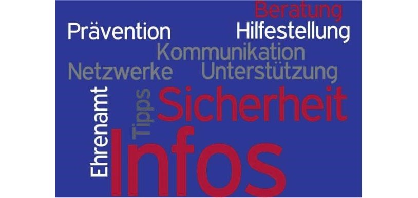 Verschiedene Begriffe in grauer, weißer und roter Schrift vor blauem Hintergrund