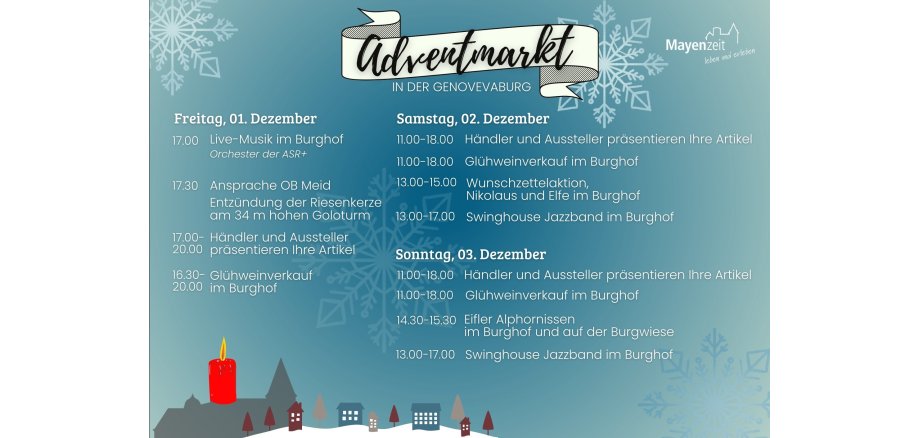 Programmflyer zum Mayener Adventmarkt in der Genovevaburg