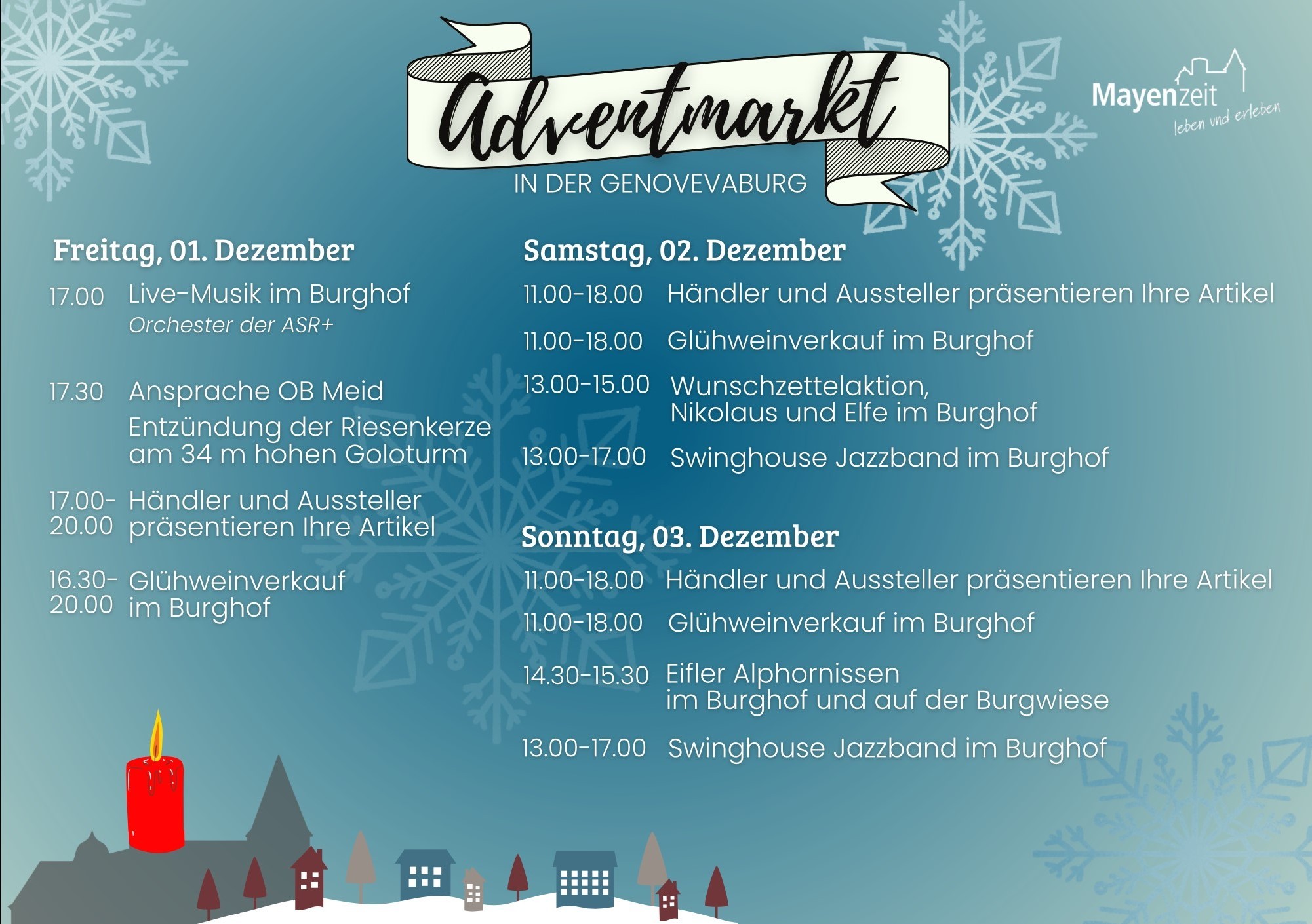 Programmflyer zum Mayener Adventmarkt in der Genovevaburg