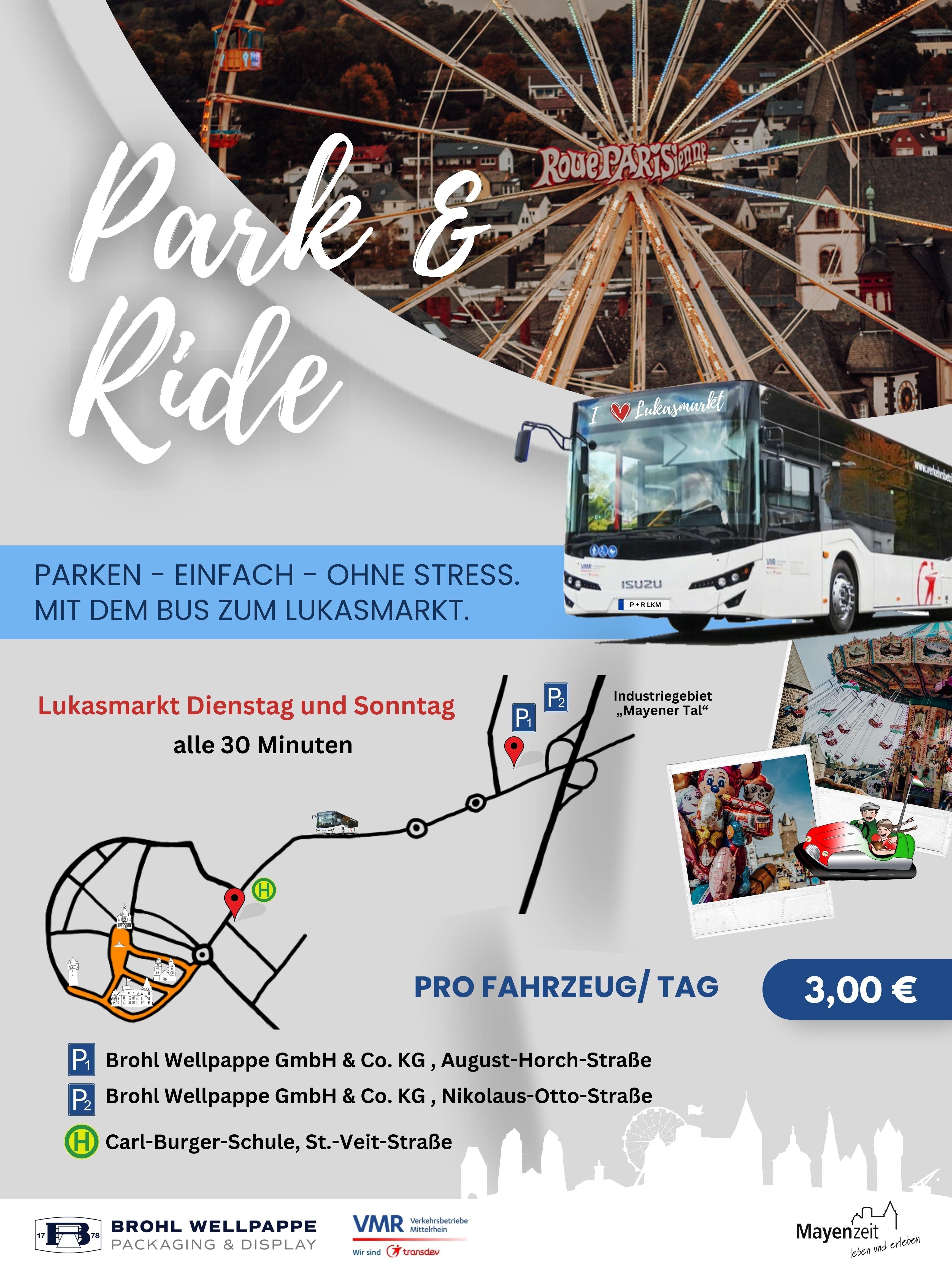 Plakat mit allen Informationen zu Park & Ride am Lukasmarkt
