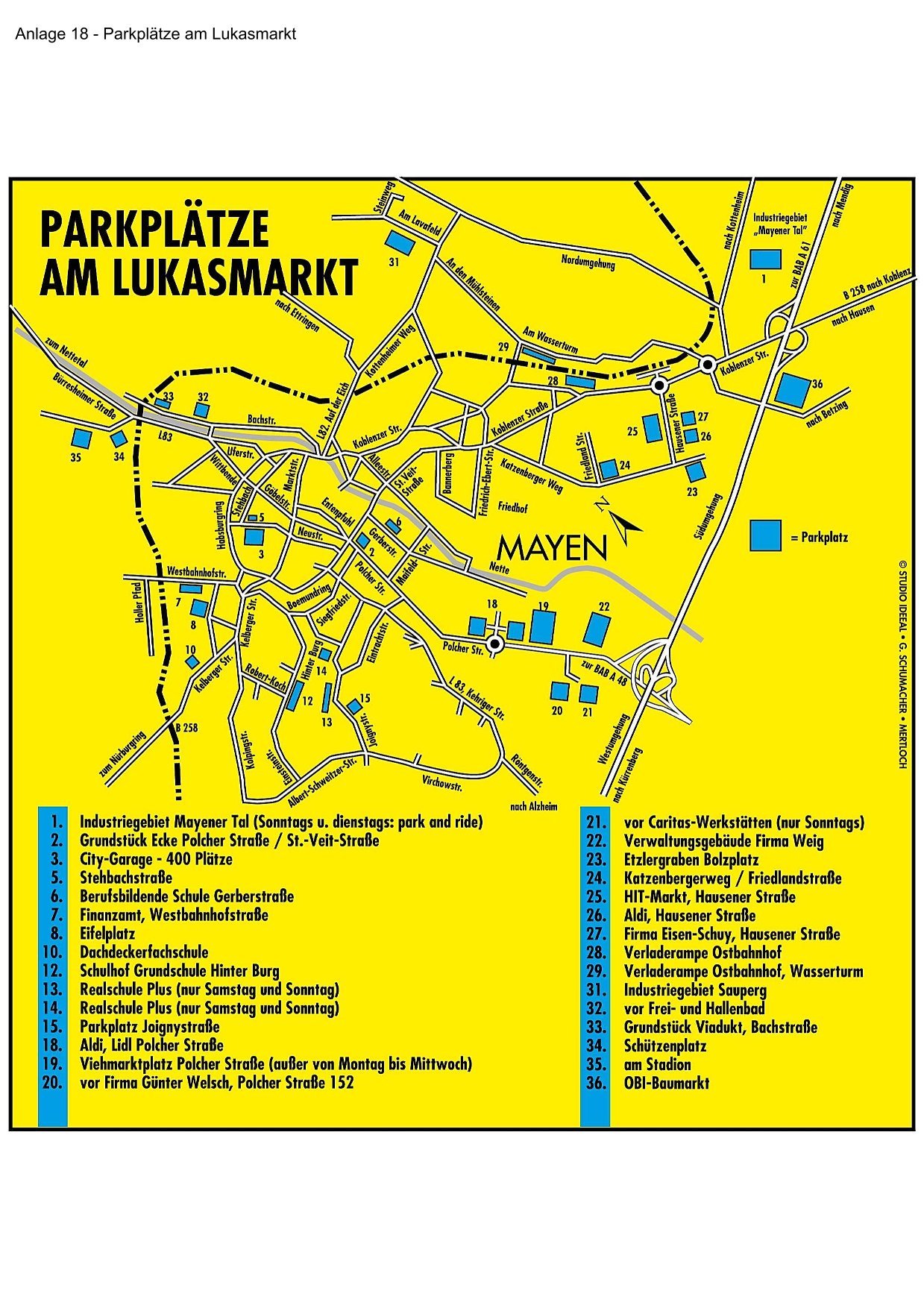 Lageplan der Parkplätze am Lukasmarkt 