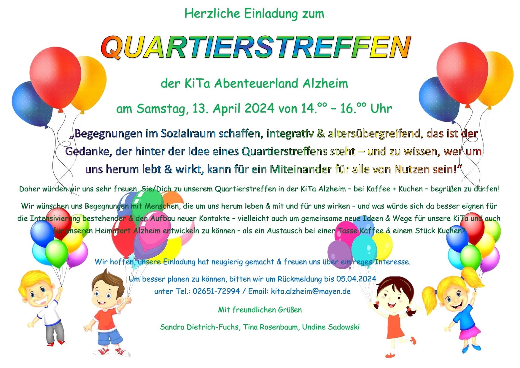 Einladung zum Quartierstreffen - Kita Alzheim