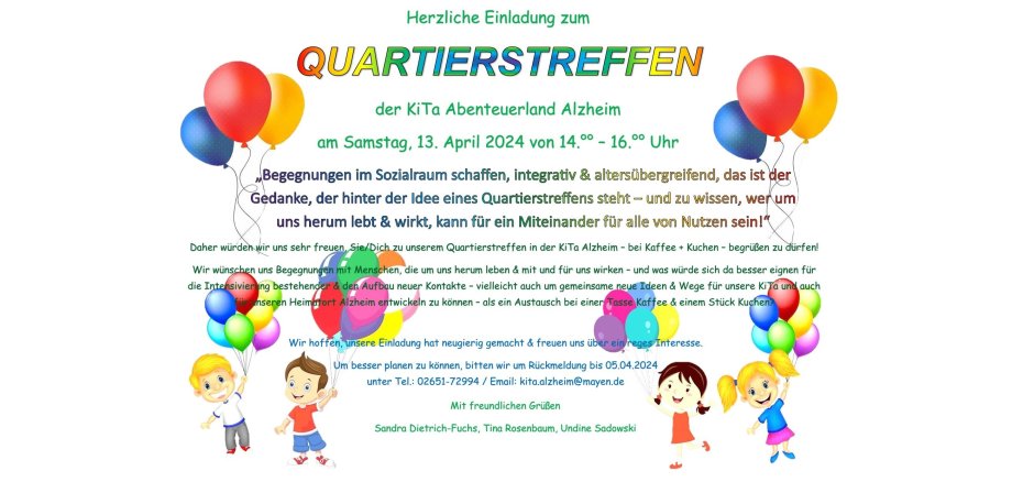 Einladung zum Quartierstreffen - Kita Alzheim