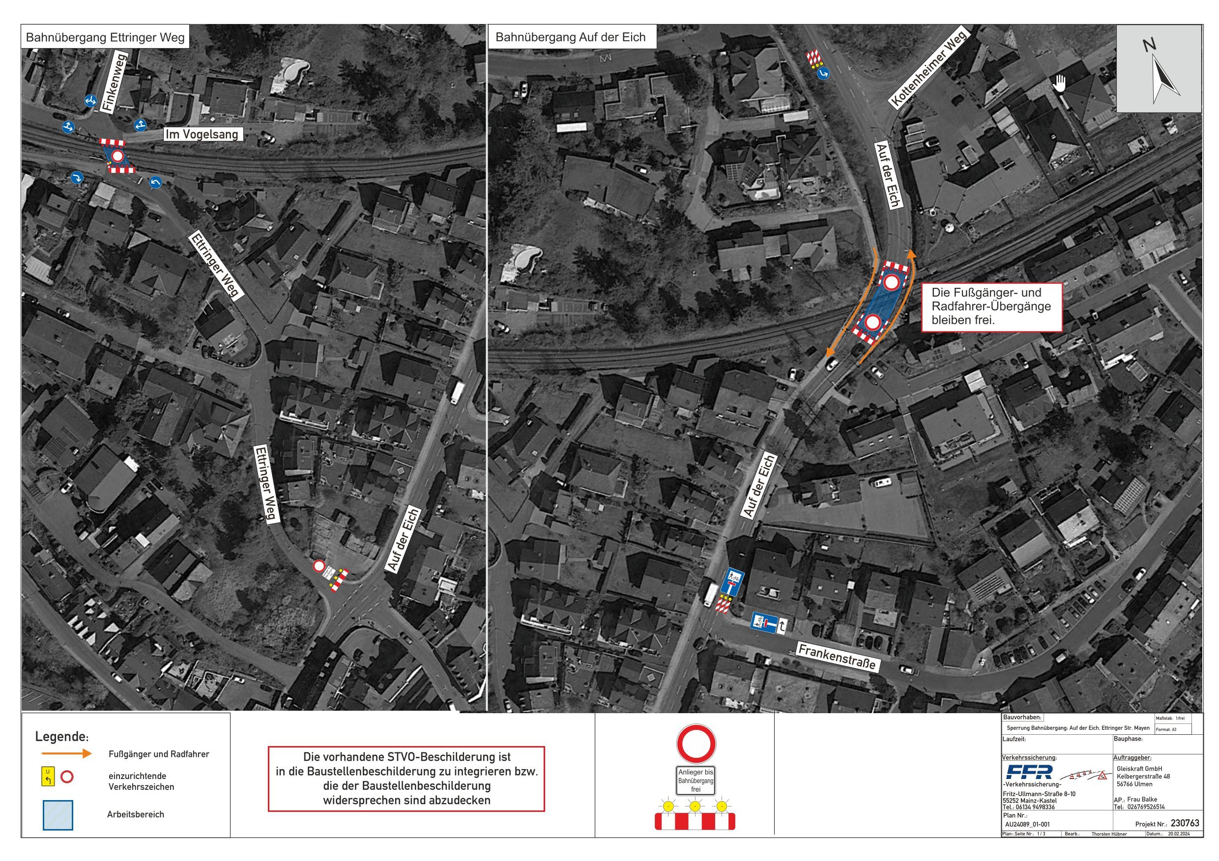 Lageplan 1 der Sperrung Bahnübergänge