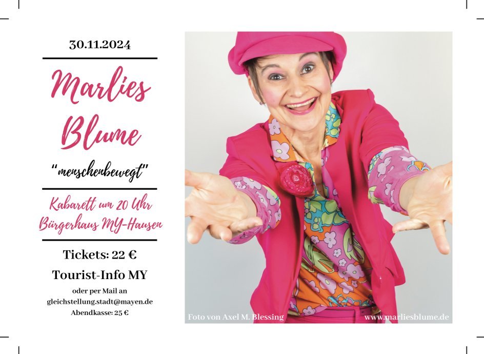 Flyer zu Marlies Blume am 30. November im Bürgerhaus Hausen