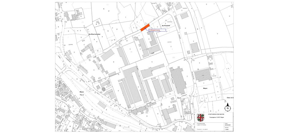 Der Lageplan kennzeichnet die Vollsperrung Der Lageplan kennzeichnet die Vollsperrung