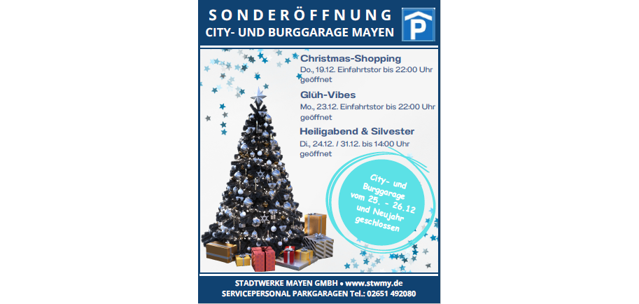 Plakat zu geänderten Öffnungszeiten der Parkgaragen