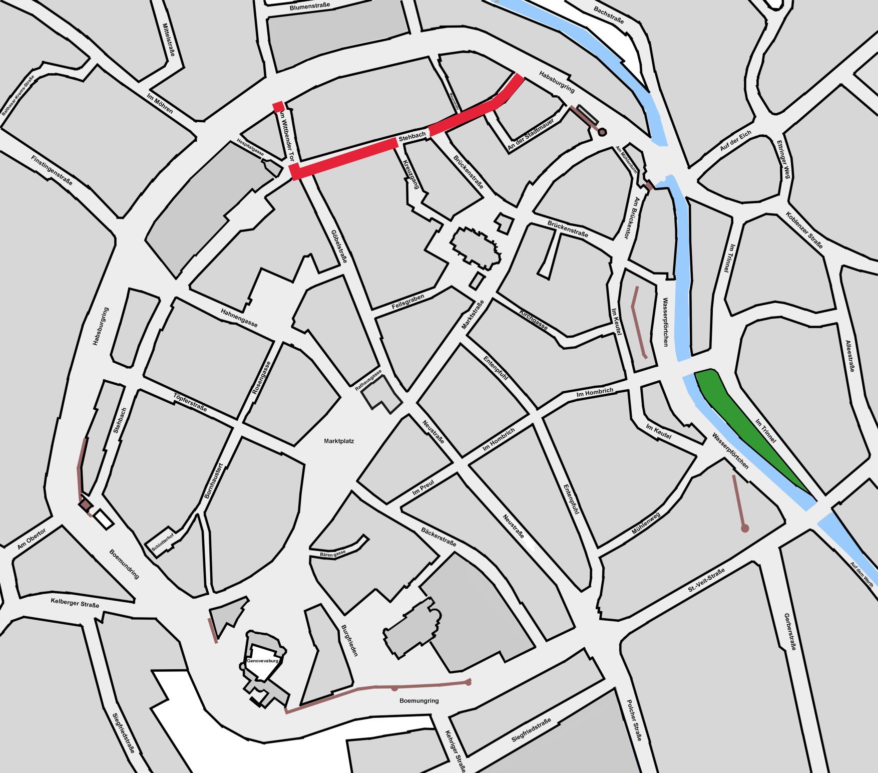 Lageplan der betroffenen Stellen