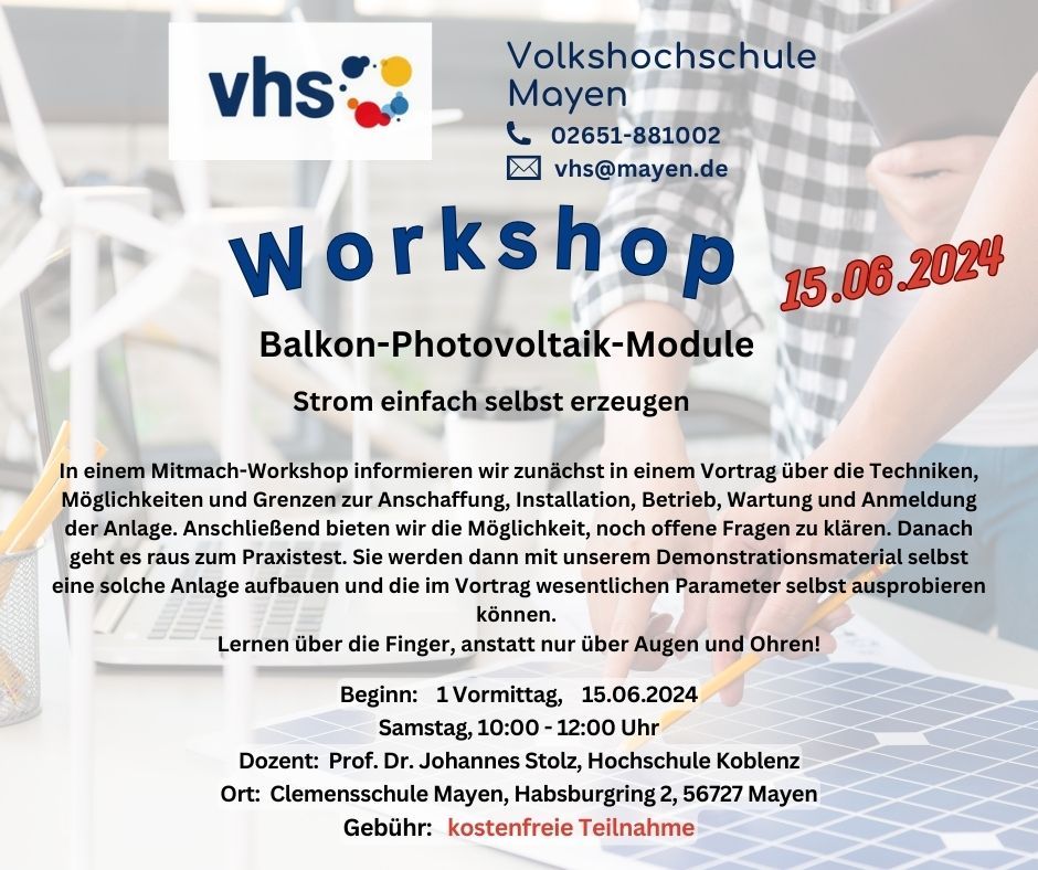 Flyer zum Workshop der VHS zum Thema Stromkosten sparen