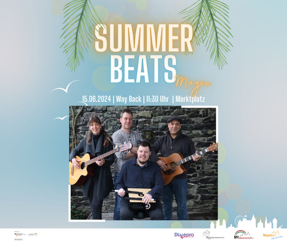 Flyer zu m Auftritt von Way Back am 15. Juni bei den Summer Beats