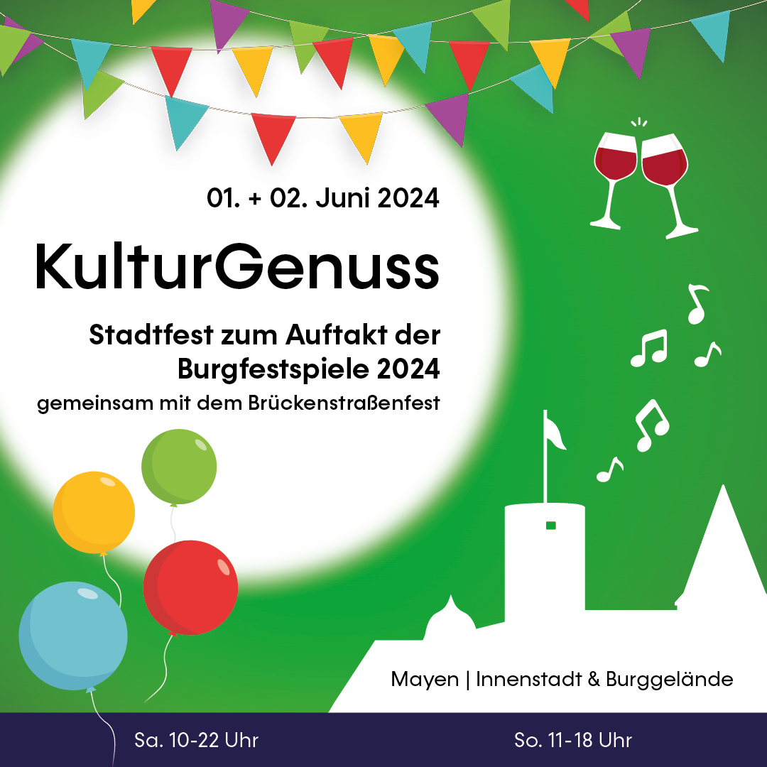 Flyer zu KulturGenuss 2024 – Stadtfest zum Auftakt der Burgfestspiele