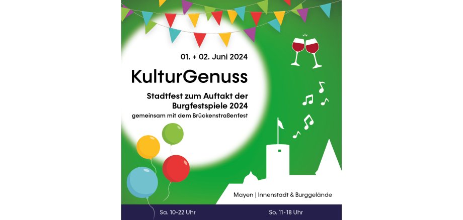 Flyer zu KulturGenuss 2024 – Stadtfest zum Auftakt der Burgfestspiele