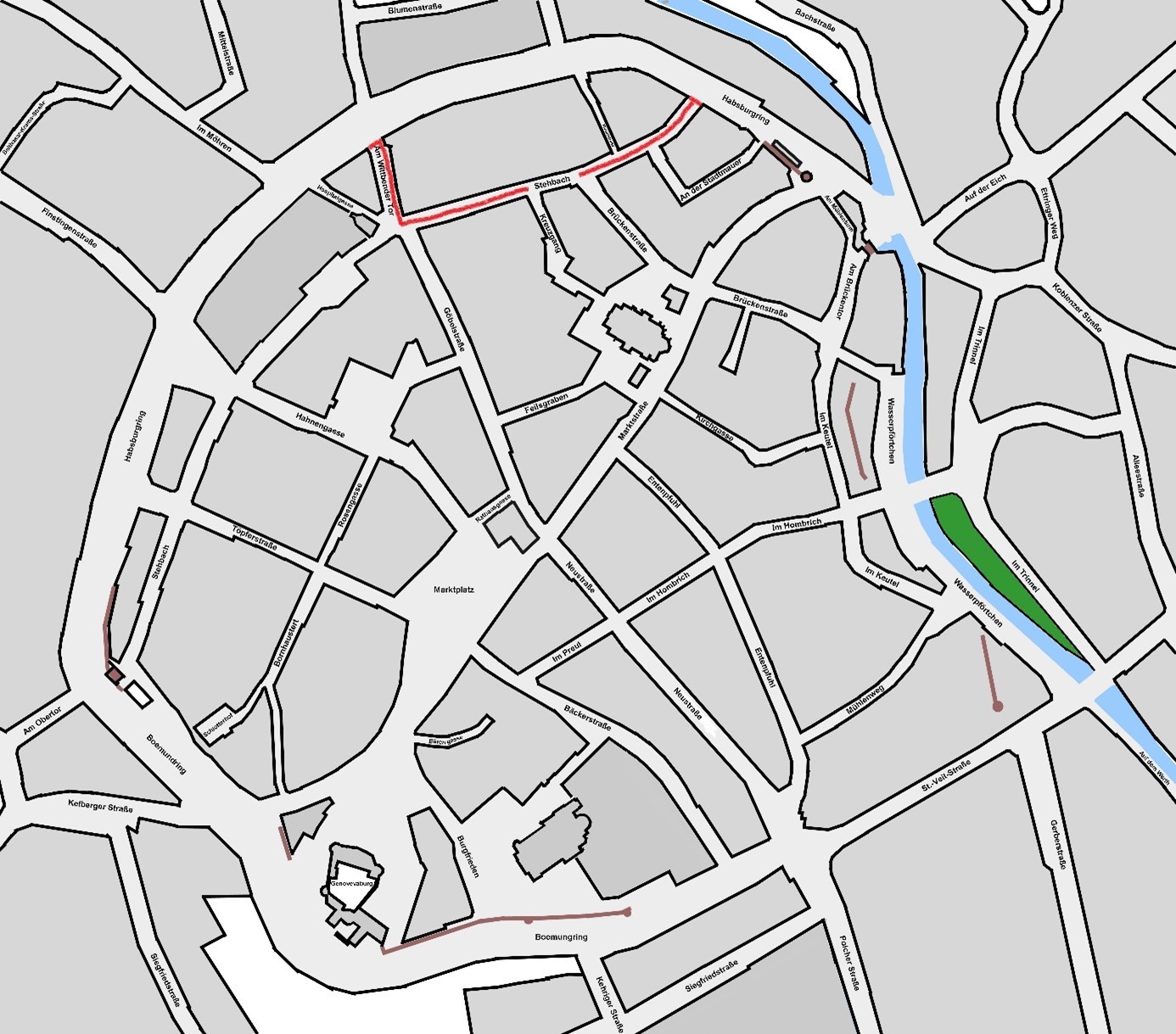 Lageplan mit den betroffenen Straßen